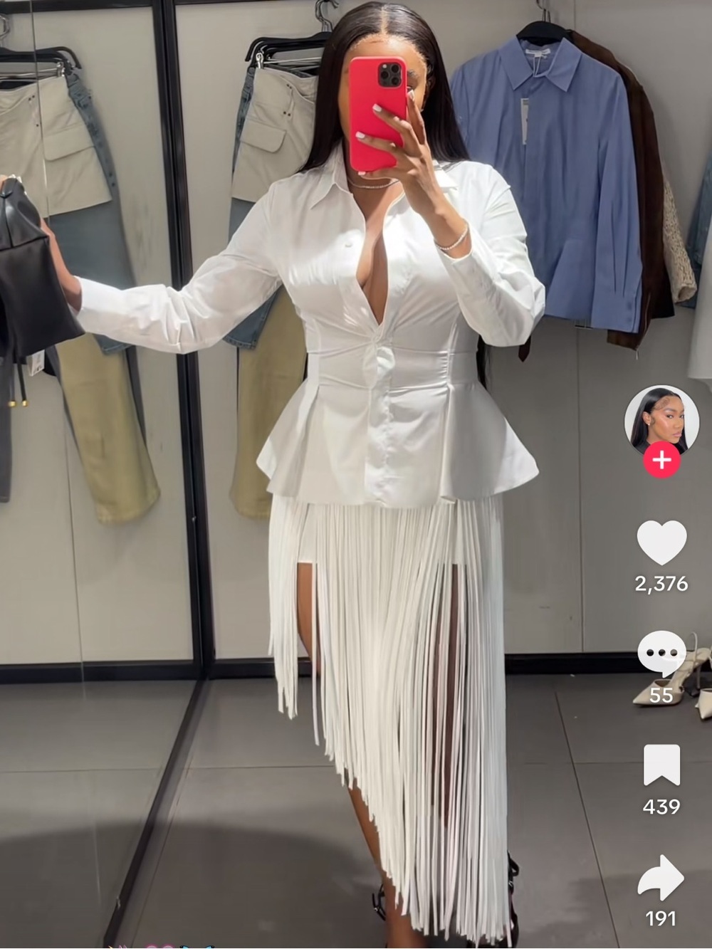 Zara Fringe White Assymetrical Skirt
